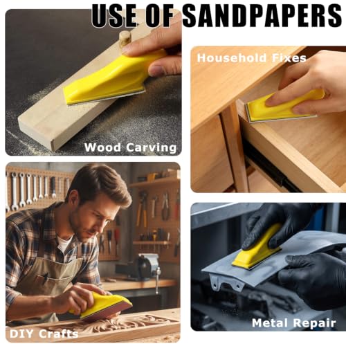 240 Pcs Sanding Paper Assortment Pack, 12 Grits 80 to 2000 Sandpaper Kit with Mini Finger Sander – Fine Grit Sandpaper for Wood Refinishing, Metal Polishing & DIY Crafts
