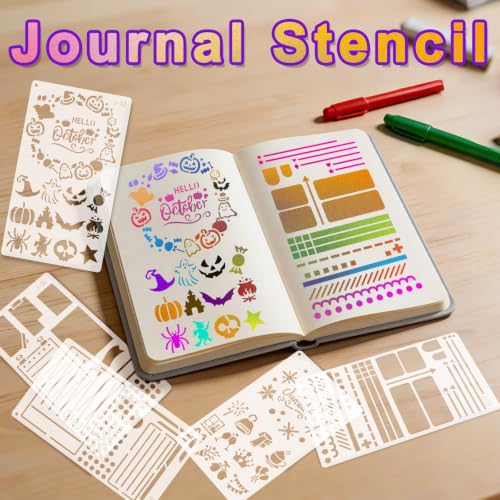 Yazhiji 36 PCS Journal Diary Stencils, Planner Stencils for Junk Journal Notebook Diary Scrapbooking DIY Supplie Drawing Template Journal Stencil 4x7 Inch - color: Journal Diary