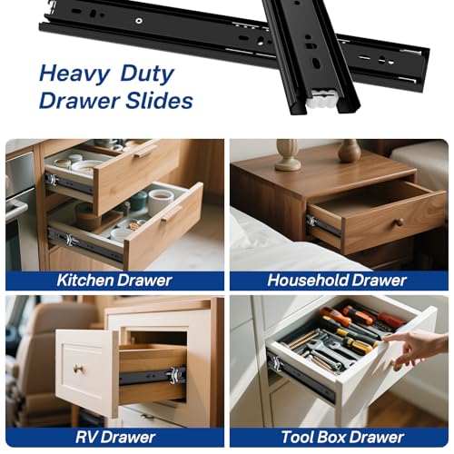 Black Heavy Duty Drawer Slides 20 Inch 1 Pair Side Mount 100LB - size: 20 Inch