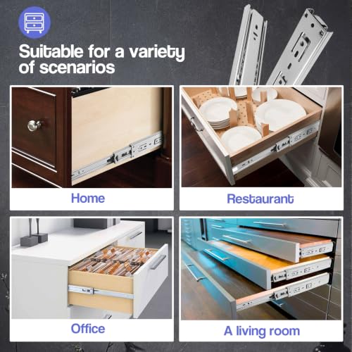 Soft Close Drawer Slides 14 Inch - Silver, 1 Pair (2 Pieces) - color: Silver, size: 14 Inch