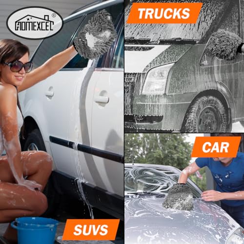 HOMEXCEL Car Wash Mitt, Microfiber Washing Glove, 10.2" x 6.7 ", 2 PK Grey - color: Grey