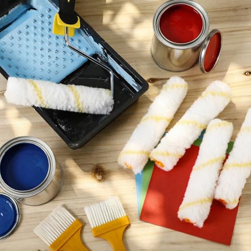 Leumoi 100 Pcs 6" x 3/8" Paint Roller High Density Microfiber Roller Refills Mini Covers Paint Brush Cover Short Nap Home Repair Tool Kits for Wall Cabinets House - size: 3/8" Nap