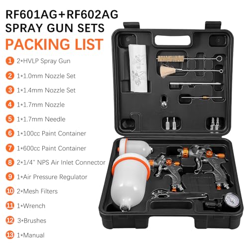 REFINE Spray Paint Gun HVLP Air Spray Guns 1.0/1.4/1.7mm Nozzle & Regulator