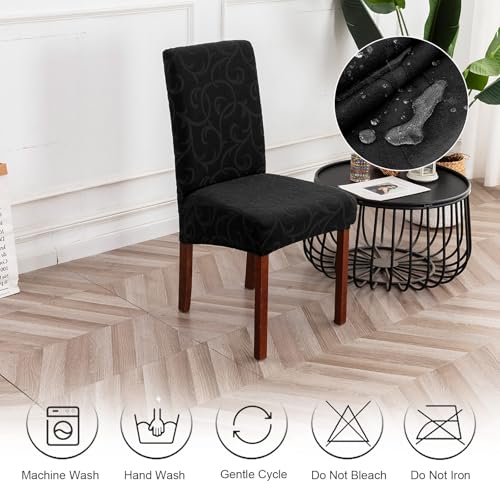 Waterproof Dining Room Chair Covers, Stretch Parsons Chair Slipcovers - color: Black, size: Large-6 Pack