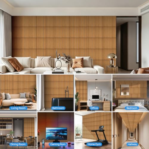 Teak Acoustic Panels, 12 Pack Self-Adhesive Sound Absorbing Tiles - color: Teak