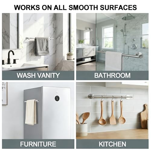Brushed Nickel 24 Inch Self Adhesive Towel Bar for Bathroom &Shower - color: Brushed Nickel, size: 23.6 Inch