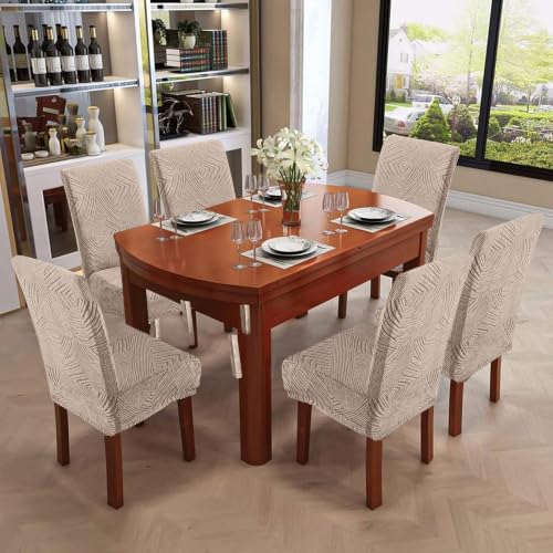 Dining Chair Covers Set of 4, Stretch Parsons Chair Slipcovers - color: Taupe Geometric, size: 4 Pack