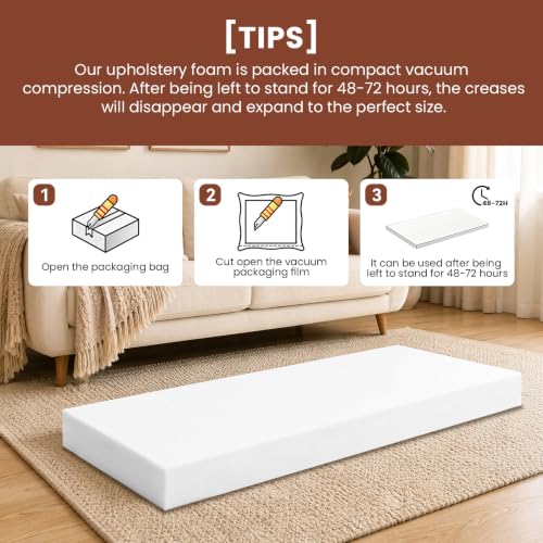 Upholstery Foam 3" x 24" x 72", 1PC High Density Foam Couch Padding - size: 3" x 24" x 72"