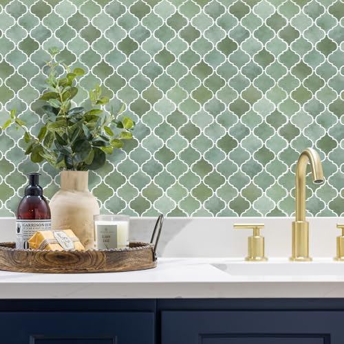Arabesque Peel and Stick Backsplash for Kitchen, Thicker Design 3D Self Adhesive Wall Tiles, 12"x12" Peel and Stick Wall Tiles, Mix Green 10-Sheet Stick on Tile for Kitchen and Bathroom. - color: Mix Green