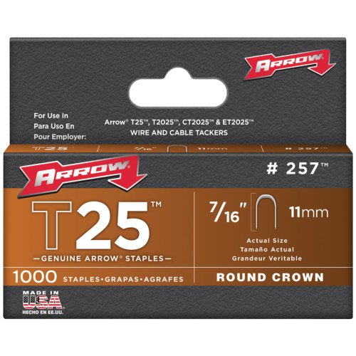 ARROW FASTENERS 257 T25 STAPLE, 7/16", 1,000 PK