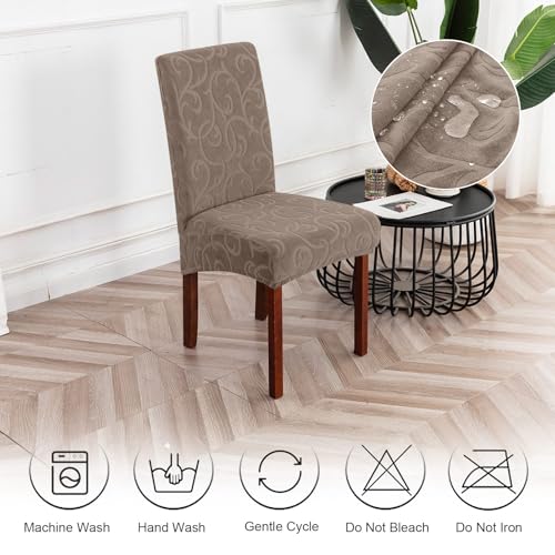 Waterproof Dining Room Chair Covers, Stretch Parsons Chair Slipcovers - color: Flower Pattern-taupe, size: Regular-6 Pack