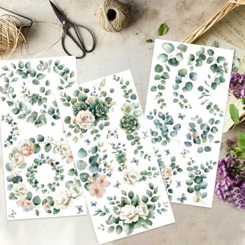 OLYCRAFT 3pcs/Set Eucalyptus Leaves Rub on Transfers for Furniture and Crafts 6x12 inch Rose Furniture Decals Plant Transfer Stickers Rub on Decals with 1pc Scraper for Wood Furnitures Home Decor - style: Eucalyptus