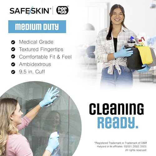 SAFESKIN Disposable Nitrile Gloves in POP-N-GO Pack (50 or 200 Count) Medium Duty, Powder-Free -Cleaning, Gardening, Crafts - size: Large (Pack of 50)