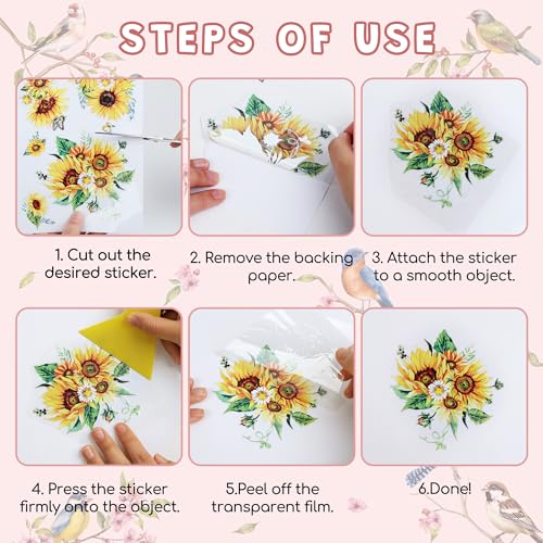Joeyan Rub On Transfers for Crafts and Furniture, 2 Sheets Large Birds Flowers Rub on Stickers DIY Animal Transfer Decals for Wood Glass Metal Canvas Porcelain Plastic Home Decorations, 11" x16" - style: Birds Flowers