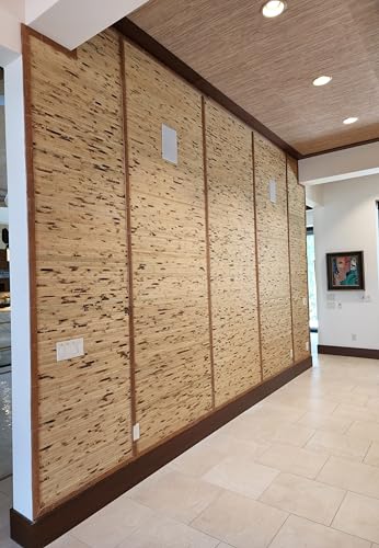 amaZulu Natural Bamboo Wall Panels 4x8 — Mottled Tambor Cladding, Varied Natural Tones, Flexible Accent Wall, Bar Front, Wainscoting & Ceiling Tile, Mesh-Backed, 32 sq ft - color: Mottled