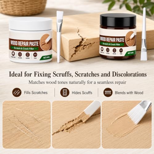 2Pcs Wood Repair Paste For Furniture and Floor,Easy Wooden Furniture Repair Kit,Quickly Repair Scratches and Dents on Wooden Furniture,Suitable For Doors,Floors,Cabinets(White,Brown)