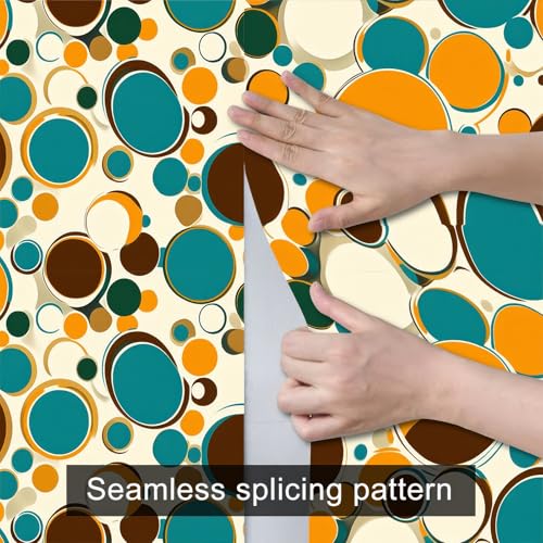 HOMETITUTE Polka Dot Circles Peel Stick Wallpaper 118.1x17.7 Inch Vinyl - color: Retro Orange Blue Circles