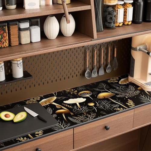 Laatse Dark Mushroom Wallpaper Peel and Stick 17.5" x 118",Black Gold - color: Black Gold, size: 17.5" x 118"