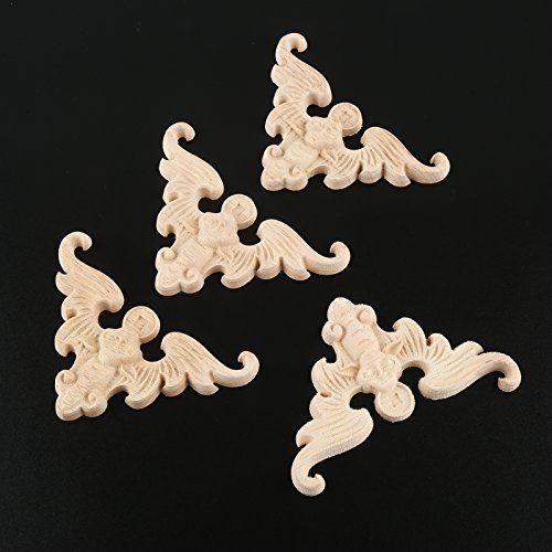 4Pcs Wood Carved Appliques Onlays Corner Flower Carving Decals Furniture