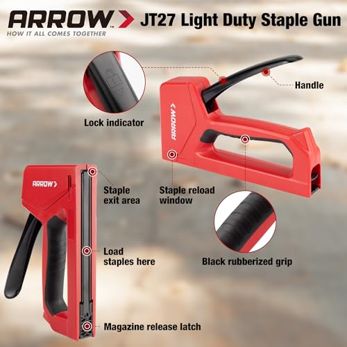 Arrow Light Duty Staple Gun with Safety Lock and 2000 3/8" JT21 Staples