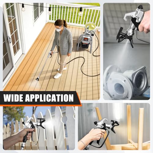 Airless Paint Sprayer - High Efficiency Thinning-Free Electric Spray Gun with Brass Nozzles & Extension Rod, Minimal Overspray for Home Interior/Exterior (Mech Head airless Paint Sprayer)