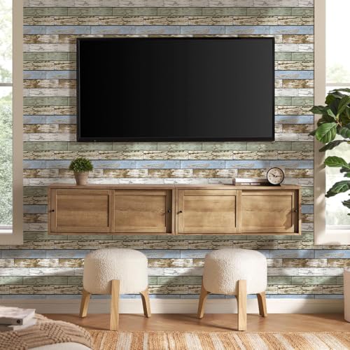 Commomy 3D Faux Wood Peel and Stick Wall Tiles 10 Pcs 11.8" x 11.8" - color: Wood-AB