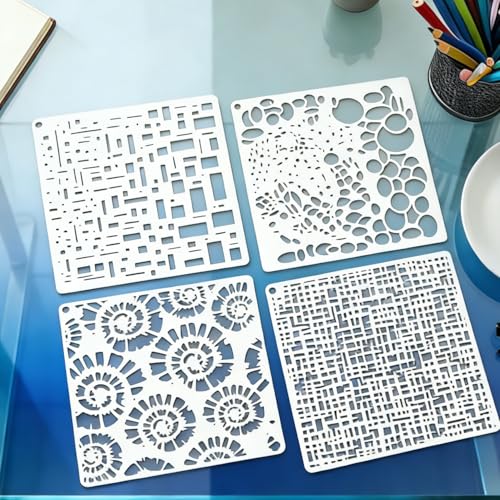 16 Pcs Mixed Texture Stencils for Painting Reusable Plastic Small 6×6 Inch Geometric Stencils Abstract Layering Drawing Templates for Crafts DIY Wall Canvas Notebook Knit Card Wood - color: Style B