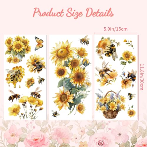 Peacoblue Bees and Sunflowers Rub On Transfers for Furniture Craft 6"x12" - style: Bees and Sunflowers