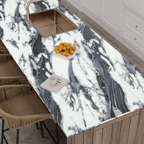 VaryPaper 32" x 118" Wide Black and White Marble Contact Paper for Countertops Waterproof Kitchen Wallpaper Peel and Stick Table Top Removable Self Adhesive Marble Vinyl Wrap for Cabinets Desk Counter - size: 32" x 118"