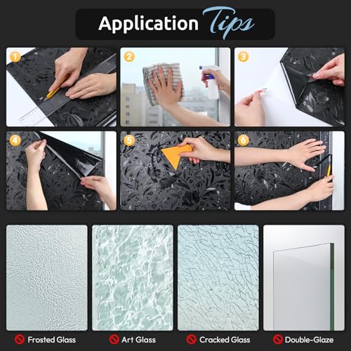 rabbitgoo Total Blackout Window Film, Black Privacy Cling, 17.5" x 118.1" - color: Black, size: 17.5" x 118.1"
