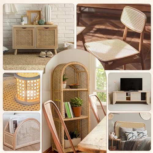 Reaeng Rattan Repair Kit for Chair Caning, Complete Furniture Restoration Kit with 15.7 x 39.4 Inch Cane Webbing Roll, Spline, 2 Caning Chisels and 8 Wooden Wedges - color: Style A