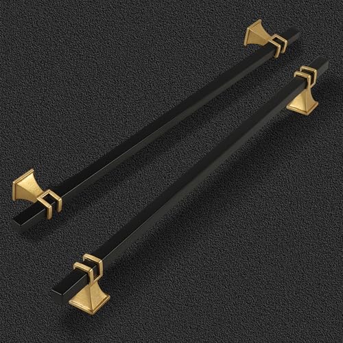 Cabinet Pulls Matte Black and Gold Cabinet Handles, 10 Pack 11-1/3 Inch Kitchen Door Cupboard Wardrobe Drawer Handles, Cabinet Hardware Bar Drawer Pulls, 288mm Hole Centers - color: Black and Gold, size: 11-1/3 inch Hole Centers Pull