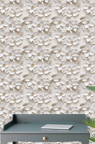 Peel and Stick Wallpaper Cream White Floral Feature - color: Cream&yellow, size: 17.7" x 393.7"