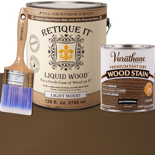 Retique It Liquid Wood - Gallon Light Wood with Briarsmoke Stain - Stainable Wood Fiber Paint - Put a fresh coat of wood on it (128oz LW, Briarsmoke) - color: 25 Briarsmoke, size: 128 Fl Oz (Pack of 1)