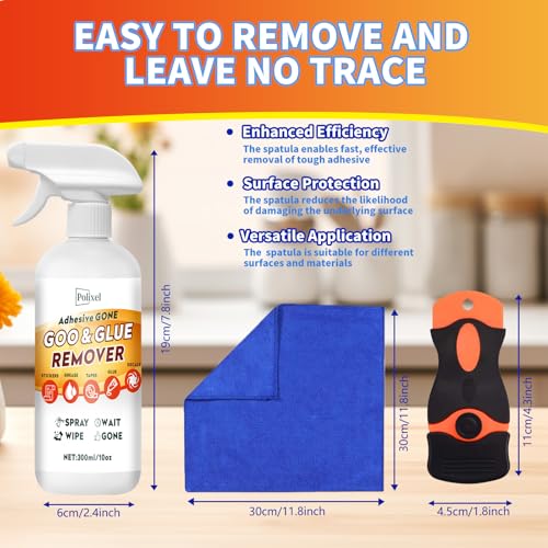 Adhesive Remover for Car Goo & Glue Remover Sticker Remover for Stickers, Labels, Decals, Residue, Tape, Grease, Tar Safe on Car Paint, Glass, Metal, Plastic Surfaces - 10oz/300ml