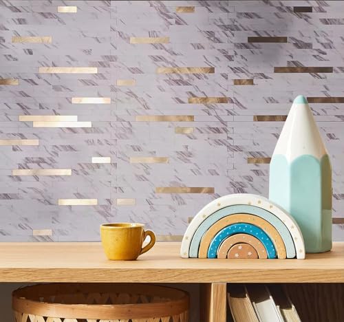 10pcs PVC Mixed Metal Mosaic Wall Stickers ,White Marble + Gold-2 - color: White Marble + Gold-2, size: 10
