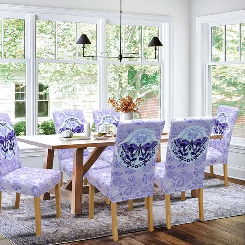 Dining Chair Covers, Jacquard Stretch Kitchen Chair Covers Set of 6 - color: Butterfly Pattern, size: 6
