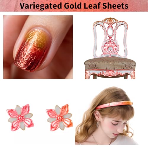 KINNO Variegated Gold Leaf Sheets 25 PCS with Rich Sunset Red,5.51*5.51inch - color: Sunset Red