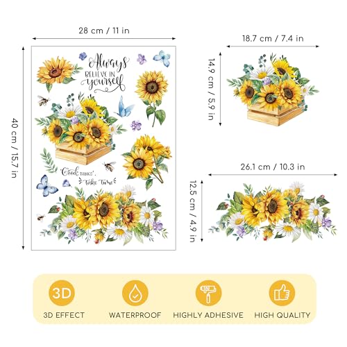 Joeyan Rub On Transfers for Crafts and Furniture, 2 Sheets Large Sunflower Butterfly Rub on Stickers DIY Transfer Decals for Wood Glass Metal Canvas Porcelain Plastic Home Decorations, 11" x16" - style: Sunflower Butterfly