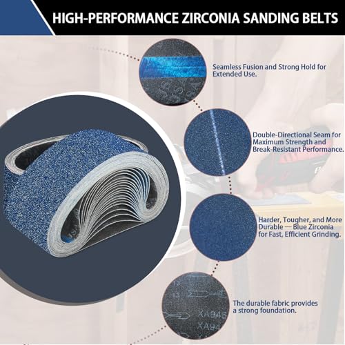 3x21 Inch Sanding Belts 10 Pcs 80 Grits Heavy Duty Belt Sander Zirconia Belt Sander Paper for Wood, Metal, Stainless Steel, Automotive, and Furniture - style: 80 Grits-10 PCS