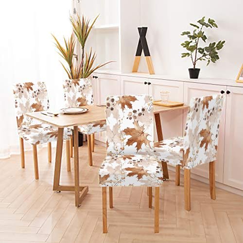 Mrcrypos Slipcover Chair Covers Set of 4 Autumn Maple Leaves Pattern Dining Chairs Covers Kitchen Chair Covers for Dining Living Room Restaurant Party Banquet - color: Autumn-1, size: 4