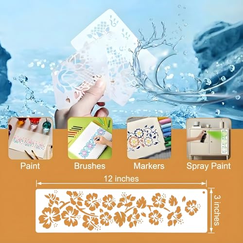 16 Flower Border Stencils for Painting, Vine Edges for Wood Signs 12x3 - color: Flower 16PCS