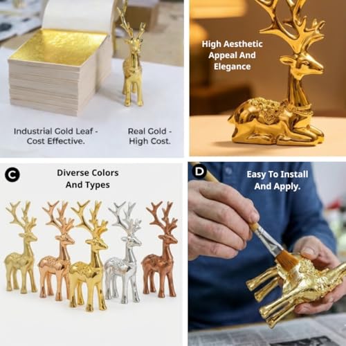 Gold Leaf Kit with Gilding Adhesive and Varnish, 100ml Water-Based Glue Sealer Set, Golden Foil Sheets for Art, Professional Metal Leafing Supplies, Furniture Painting Restoration Craft Tools