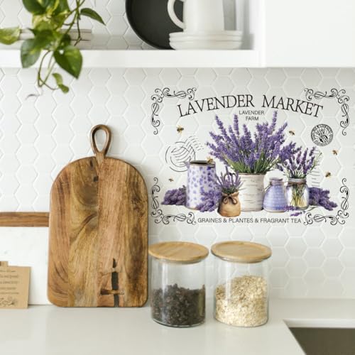OLYCRAFT 3pcs/Set Lavender Bee Rub on Transfers for Furniture and Crafts 6x12 Inch Lavender Market Furniture Decals Purple Flower Transfer Stickers Rub on Decals for Wood Furnitures Home Decor - style: Lavender