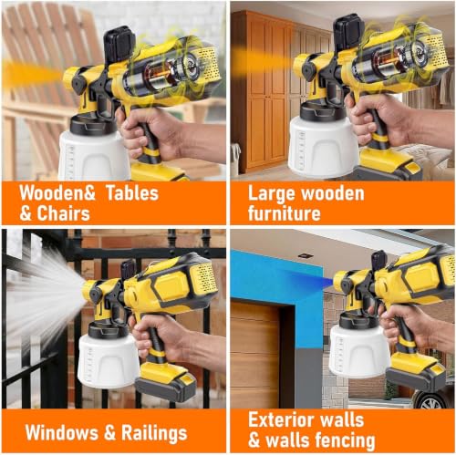 Cordless Paint Sprayer Compatible with Dewalt 20V MAX Battery (NO Battery) - Electric Spray Paint Gun with Led Light, 4 Nozzles & 3 Modes for Interior/Exterior House Painting, Furniture & Fences