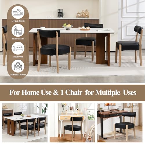 ZJhome Modern Dining Chairs Set of 6 – Mid-Century Modern Faux Leather Upholstered Kitchen & Dining Room Chairs with Curved Back, Oversized Rounded Seat, Sturdy Wood Frame, Black - color: Black Leather, size: Set of 6