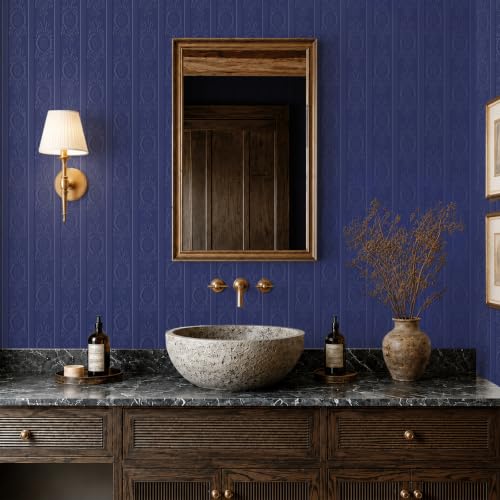 JiffDiff Navy Blue 3D Embossed Textured Peel Stick Wallpaper 17.3"x400" - color: Navy Blue, size: 17.3" x 400"