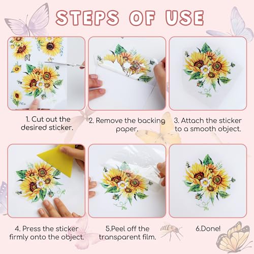 Joeyan Floral Rub On Transfers for Crafts and Furniture, 2 Sheets Large Flower Butterfly Rub on Stickers DIY Transfer Decals for Wood Glass Metal Canvas Porcelain Plastic Home Decor, 11" x16" - style: Flower Butterfly