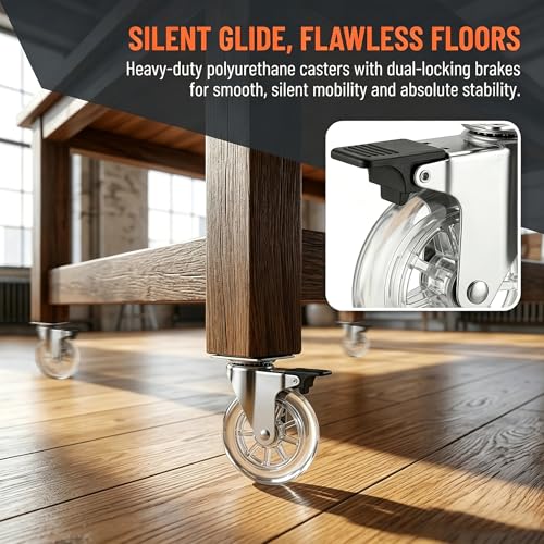 4" Caster Wheels, 1100lbs, Lockable, Gel Clear, 4-Pack - size: 4 inch, With Brake