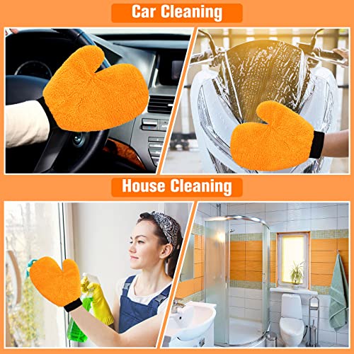 Remerry 6 Pcs Microfiber Mitts with Thumb for Cars Paint Wash Gloves Terry Weave Dusting Mitts - color: Orange